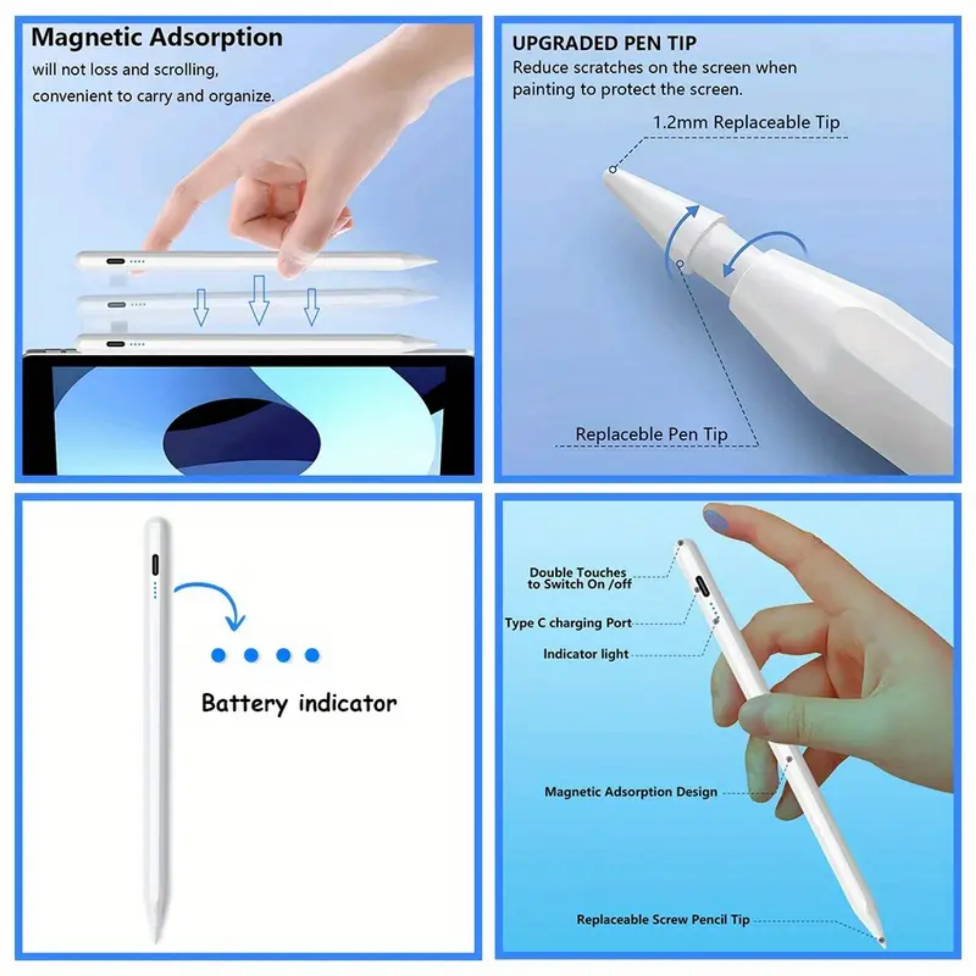 Capacitive Stylus Pen for iOS/Android Devices - High-Precision Rechargeable Touchscreen Pen for iPad, iPhone, Samsung Galaxy, Tablets & Laptops