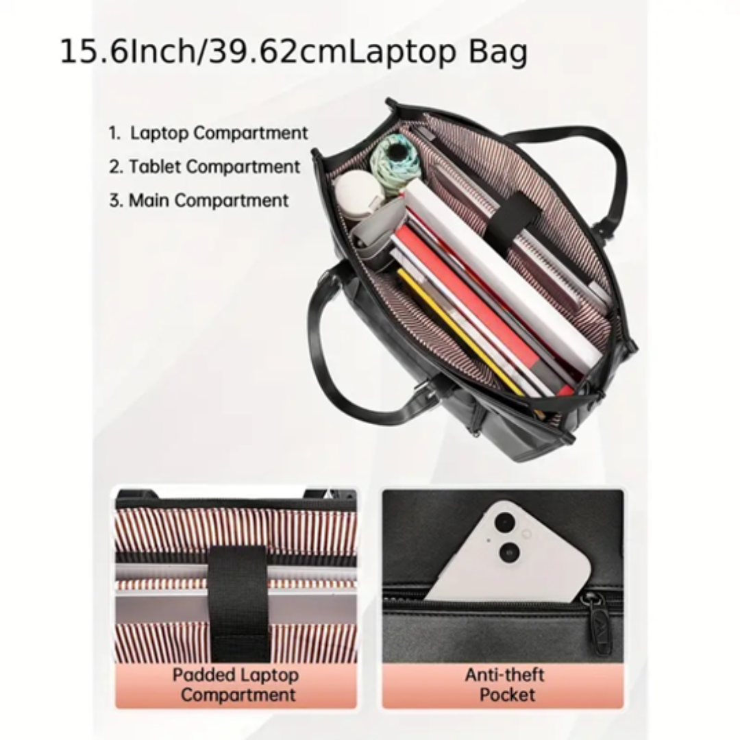 Women's Fashion Laptop Tote Bag – 15.6-Inch PU Leather Briefcase with Leak-Proof Multifunctional Pockets, Single Compartment – Work & Office Handbag for Women