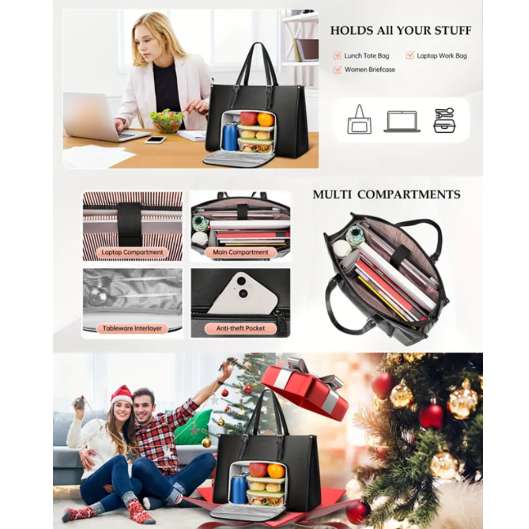 Women's Fashion Laptop Tote Bag – 15.6-Inch PU Leather Briefcase with Leak-Proof Multifunctional Pockets, Single Compartment – Work & Office Handbag for Women