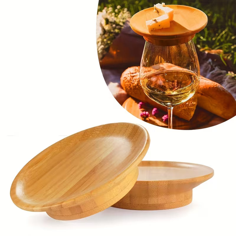 Elegant Bamboo Wine Charcuterie Tray 4-Piece Set | Bamboo Wine Glass & Meat Platter Tray – Large Leaf | Wooden Serving Board for Cheese, Charcuterie, Appetizers & Wine Glasses | Ideal for Weddings, Parties & Events