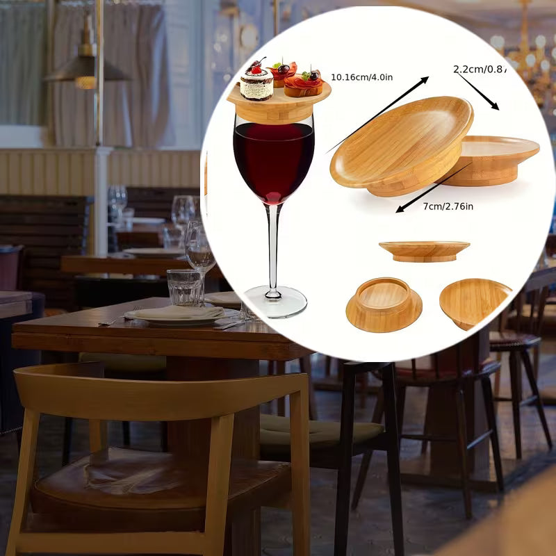 Elegant Bamboo Wine Charcuterie Tray 4-Piece Set | Bamboo Wine Glass & Meat Platter Tray – Large Leaf | Wooden Serving Board for Cheese, Charcuterie, Appetizers & Wine Glasses | Ideal for Weddings, Parties & Events