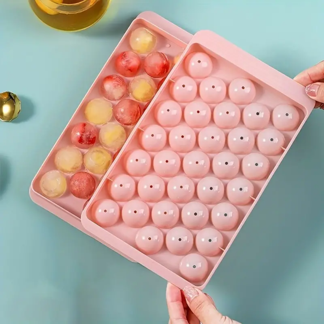 Round Ice Cube Tray Mold – Pink & Light Blue Plastic Sphere Maker for Freezer, Chocolate, and Beverages