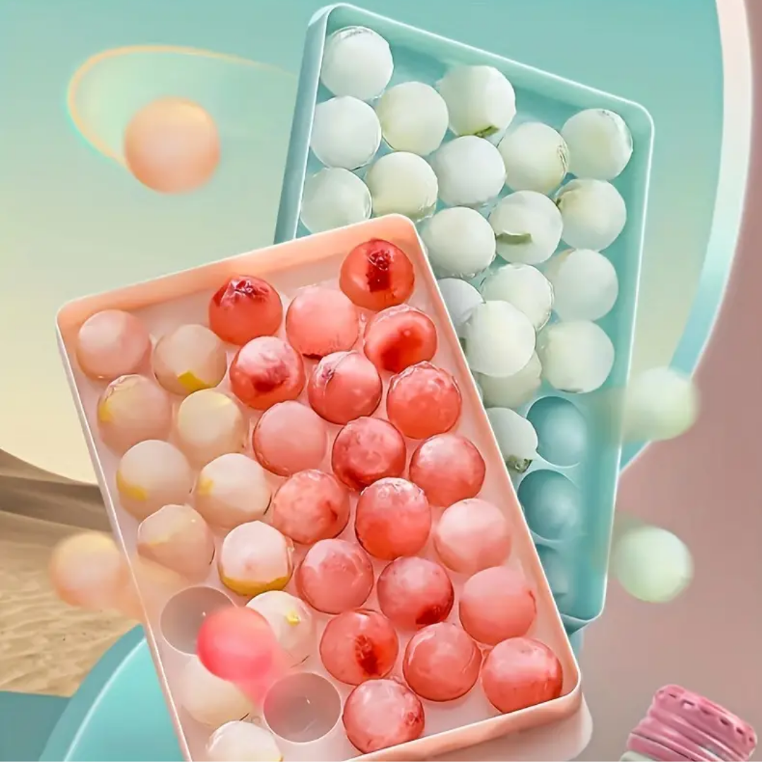 Round Ice Cube Tray Mold – Pink & Light Blue Plastic Sphere Maker for Freezer, Chocolate, and Beverages