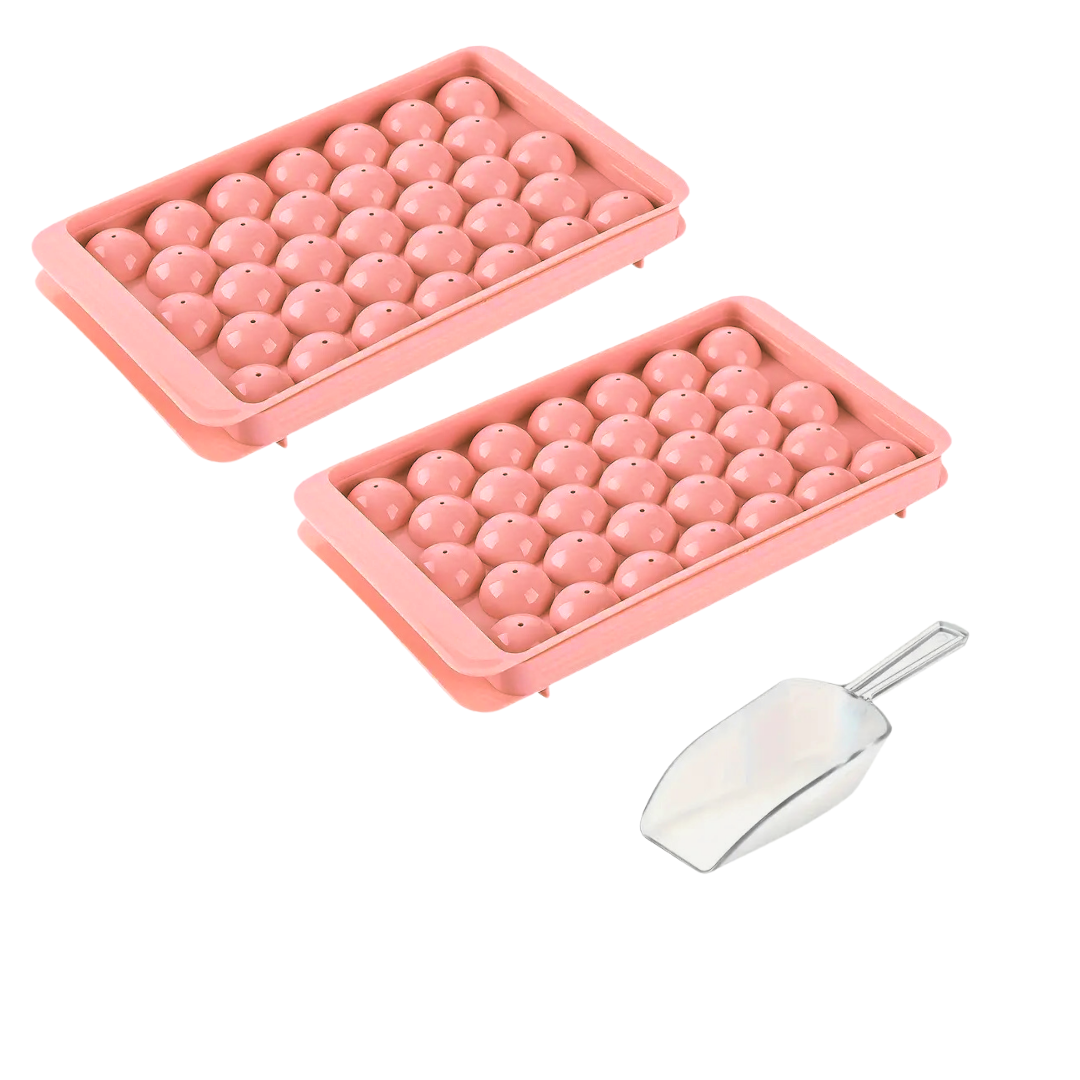 Round Ice Cube Tray Mold – Pink & Light Blue Plastic Sphere Maker for Freezer, Chocolate, and Beverages