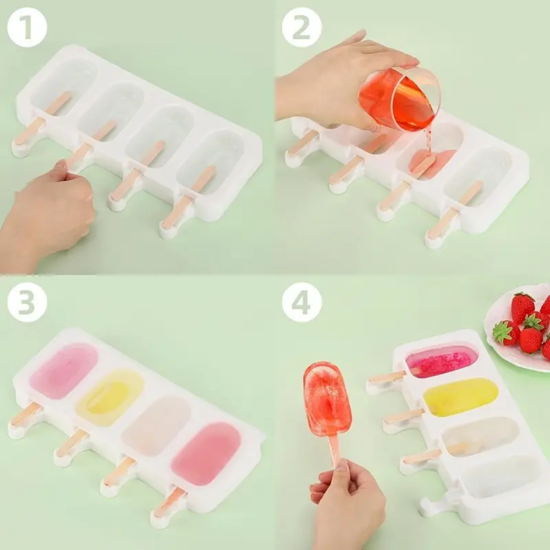 Popsicle Molds & Sticks – Standard Size 4-Cavity Silicone Ice Pop Molds for Cakesicles, Cake Pops, Ice Cream, Candy – Durable & Easy Release