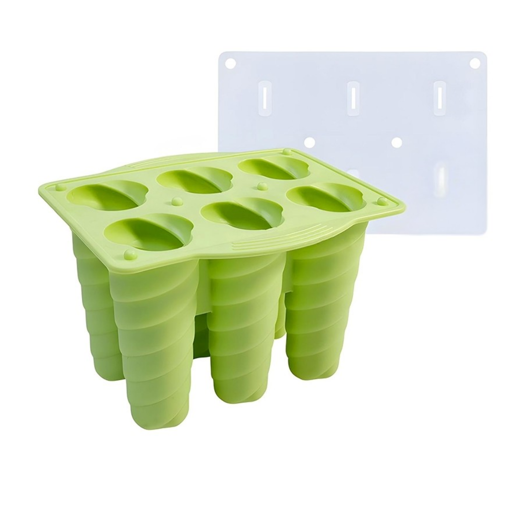 6-Cavity Spiral Popsicle Maker Mold – BPA-Free Ice Cream Mold with Stand & Hanging Loop, Reusable Non-Toxic Design for Homemade Ice Cream, Sorbet & Slushies (Green & Black Pastel)
