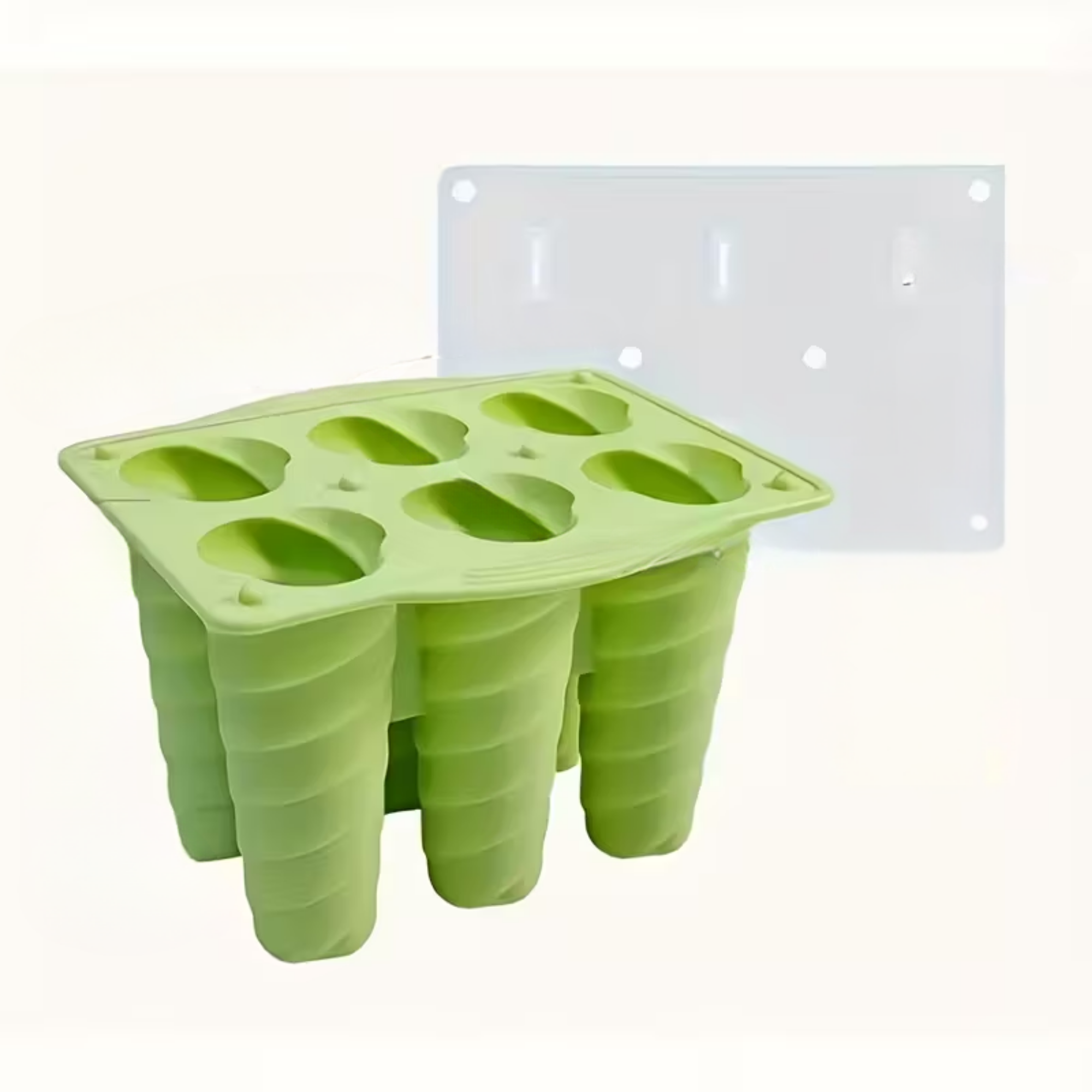 6-Cavity Spiral Popsicle Maker Mold – BPA-Free Ice Cream Mold with Stand & Hanging Loop, Reusable Non-Toxic Design for Homemade Ice Cream, Sorbet & Slushies (Green & Black Pastel)