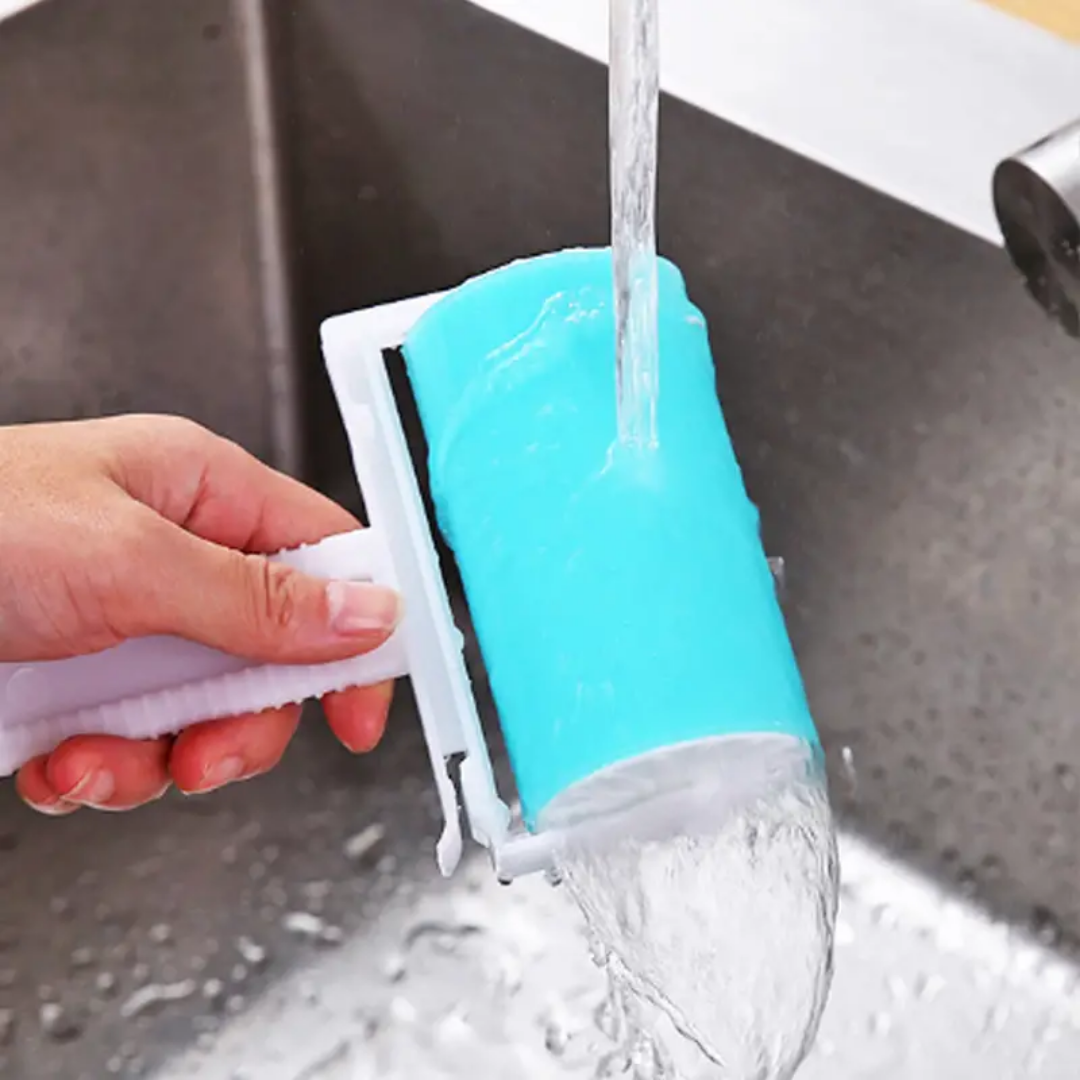 Pet Grooming Hair Removal Glove & Washable Lint Remover Set – Gentle Fur Brush with One-Click Hair Release & Portable Sticky Roller for Clothes, Furniture, Cats & Dogs