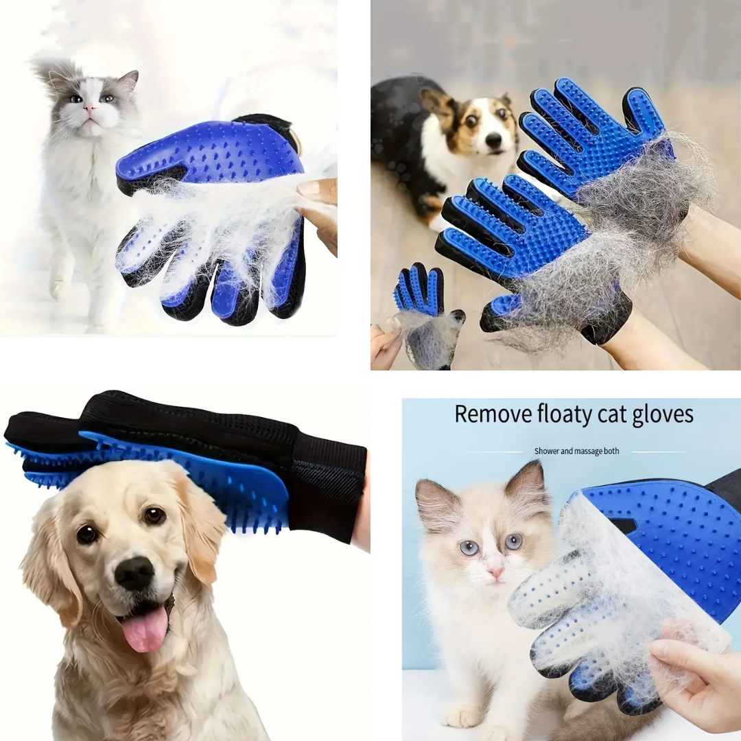 Pet Grooming Hair Removal Glove & Washable Lint Remover Set – Gentle Fur Brush with One-Click Hair Release & Portable Sticky Roller for Clothes, Furniture, Cats & Dogs