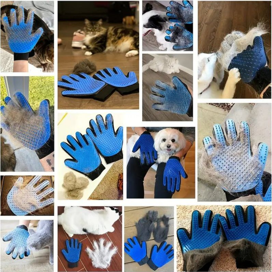 Pet Grooming Hair Removal Glove & Washable Lint Remover Set – Gentle Fur Brush with One-Click Hair Release & Portable Sticky Roller for Clothes, Furniture, Cats & Dogs