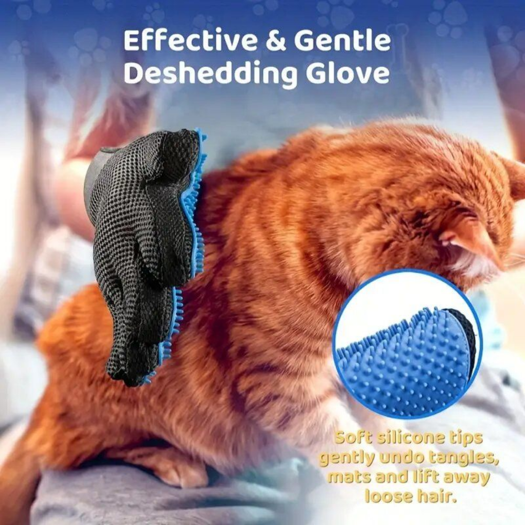 Pet Grooming Hair Removal Glove & Washable Lint Remover Set – Gentle Fur Brush with One-Click Hair Release & Portable Sticky Roller for Clothes, Furniture, Cats & Dogs