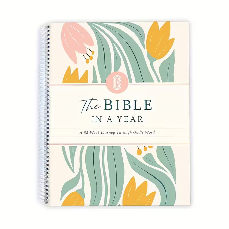 The Bible in A Year: 52-Week Women’s Bible Study & Prayer Journal – Spiral Bound Pastel Floral Devotional Book with Undated Daily Scripture Plan