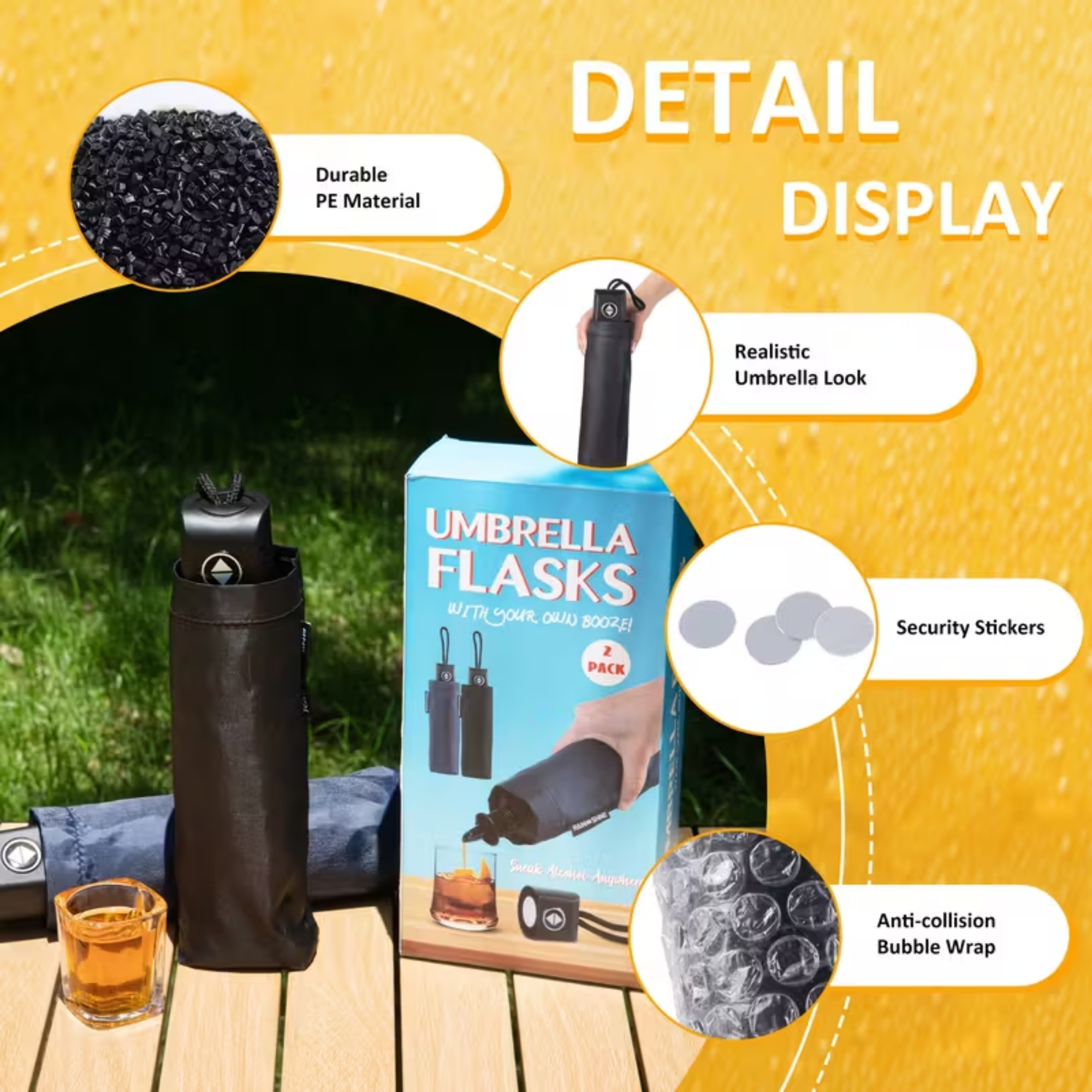 2pcs Hidden Umbrella Flask Set – 30oz Alcohol Concealment Bottles with Funnel & Spout for Beach, Festivals, Sports Events & Travel