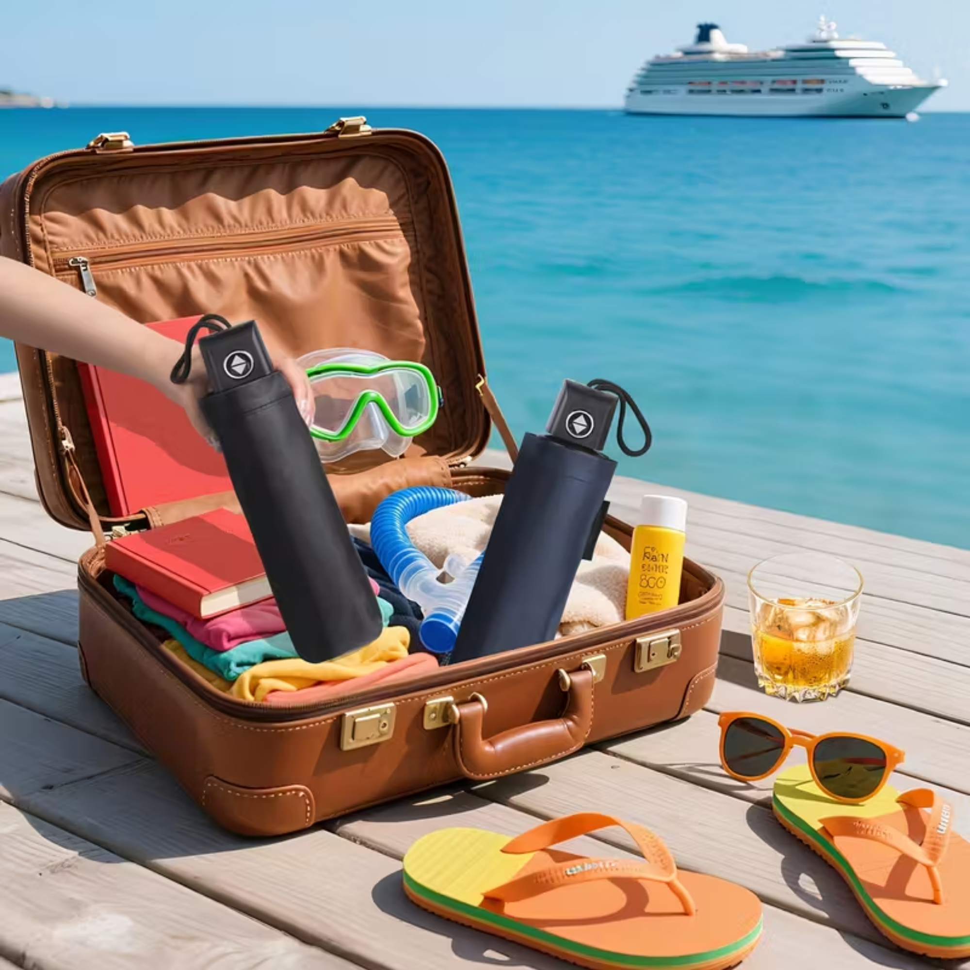 2pcs Hidden Umbrella Flask Set – 30oz Alcohol Concealment Bottles with Funnel & Spout for Beach, Festivals, Sports Events & Travel