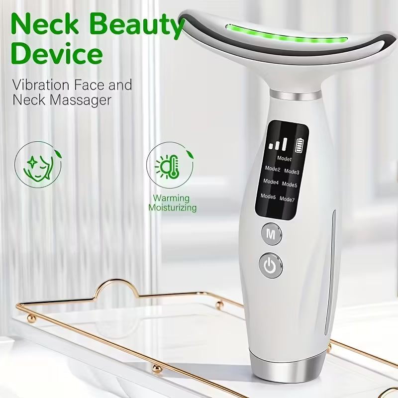 Rechargeable Facial & Neck Skincare Device – 7 Modes Vibrating & Heating Massager | USB Charging | Ergonomic Design with Digital Display | Perfect Gift for Women & Skincare Enthusiasts