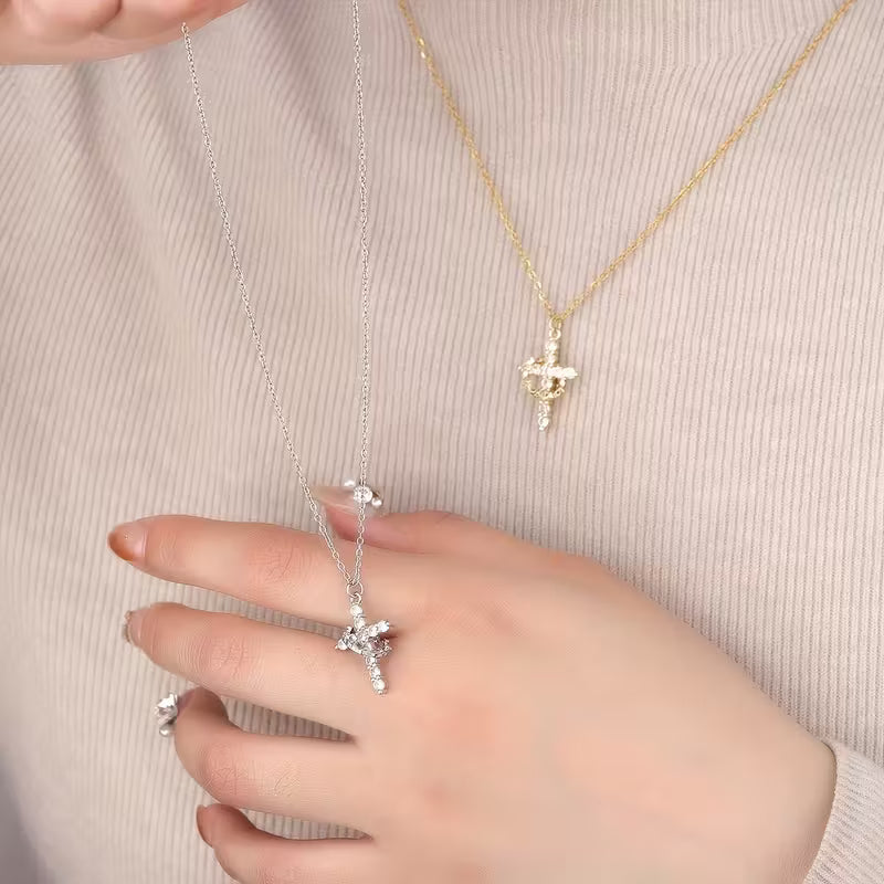 The Crown - Classic Titanium Steel Chain Necklace with Crown Cross Pendant
