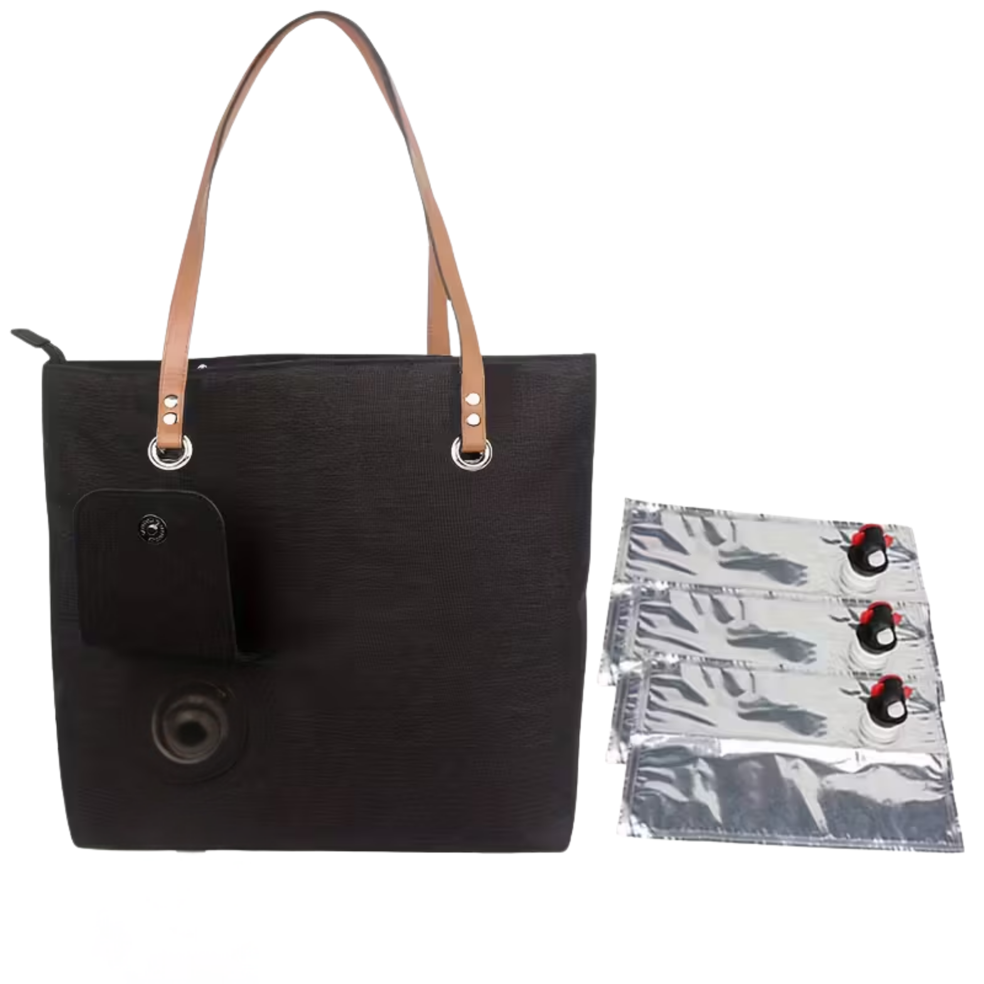 Elegant Black Insulated Wine Tote with Faux Leather Handles – Includes 3 Wine Bladder Bags & Spout, Leakproof Oxford Cloth Wine Bag for Travel, Beach, Picnics & Gifts