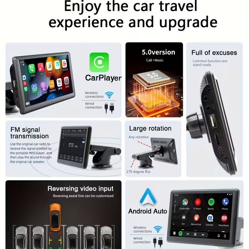 Wireless CarPlay & Android Auto Touch HD Screen B500 7-Inch | Car Video & Music Player with TF/USB/BT | Easy Installation Car Multimedia Display