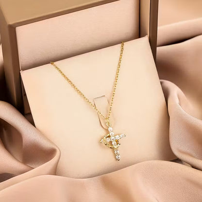 The Crown - Classic Titanium Steel Chain Necklace with Crown Cross Pendant