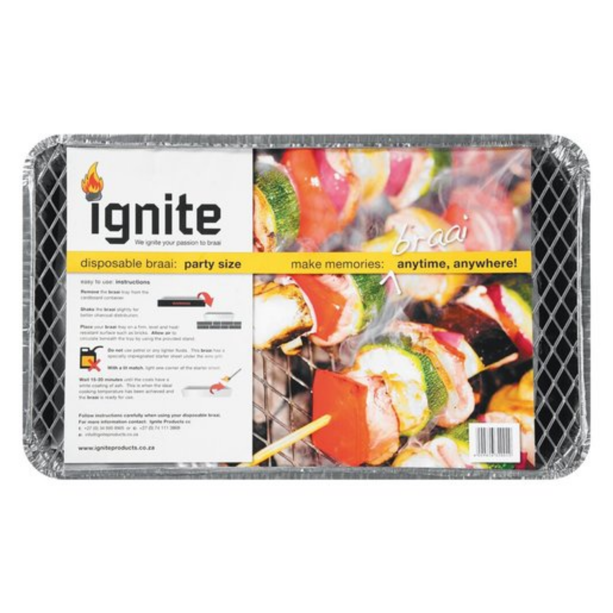 Ignite Disposable Braai – Charcoal BBQ Grill for Outdoor, Camping & Picnics (490 × 290 mm)