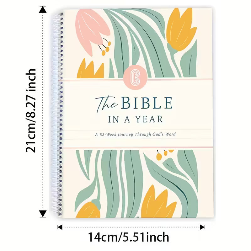 The Bible in A Year: 52-Week Women’s Bible Study & Prayer Journal – Spiral Bound Pastel Floral Devotional Book with Undated Daily Scripture Plan