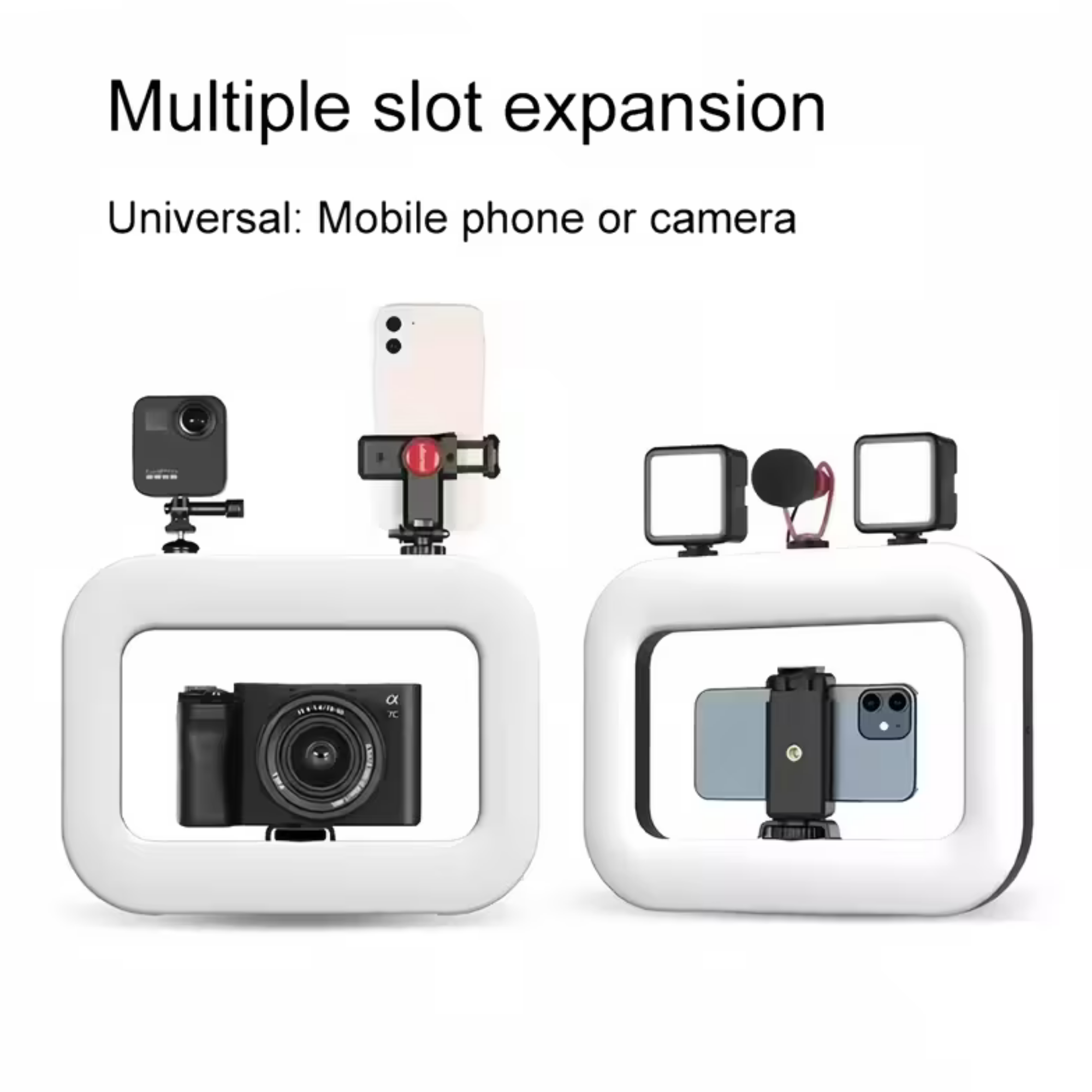 Phone Camera Stand with Light | 1500mAh Ring Fill-In Flash Selfie Kit & Handheld Video Stabilizer | Adjustable Holder for Live Streaming, Recording, Makeup & Photography