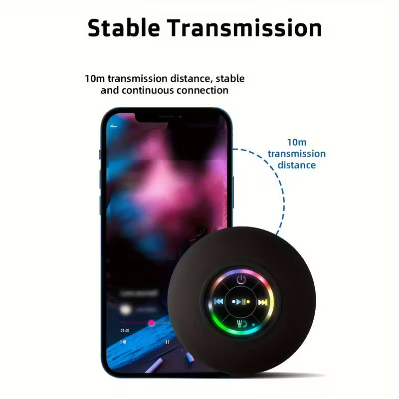 LED Bathroom Speaker | Wireless USB Rechargeable RGB Speaker with Suction Cup Mount | HD Sound Quality & 5.0 Surround Sound | 2-Hour Playtime | Modern Portable Audio