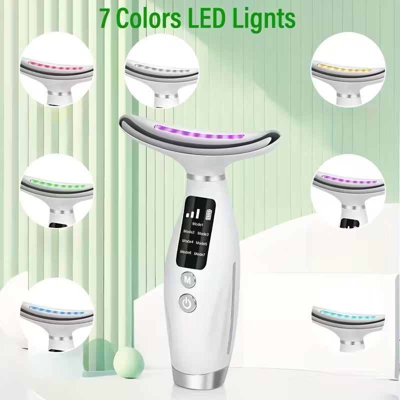 Rechargeable Facial & Neck Skincare Device – 7 Modes Vibrating & Heating Massager | USB Charging | Ergonomic Design with Digital Display | Perfect Gift for Women & Skincare Enthusiasts