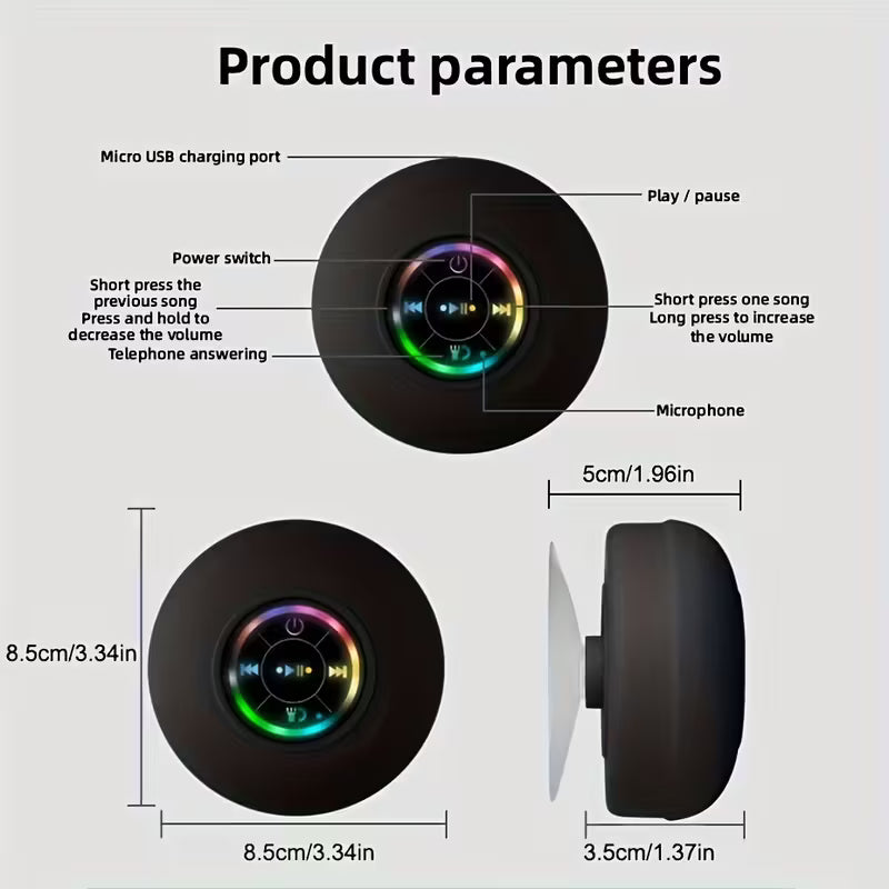 LED Bathroom Speaker | Wireless USB Rechargeable RGB Speaker with Suction Cup Mount | HD Sound Quality & 5.0 Surround Sound | 2-Hour Playtime | Modern Portable Audio