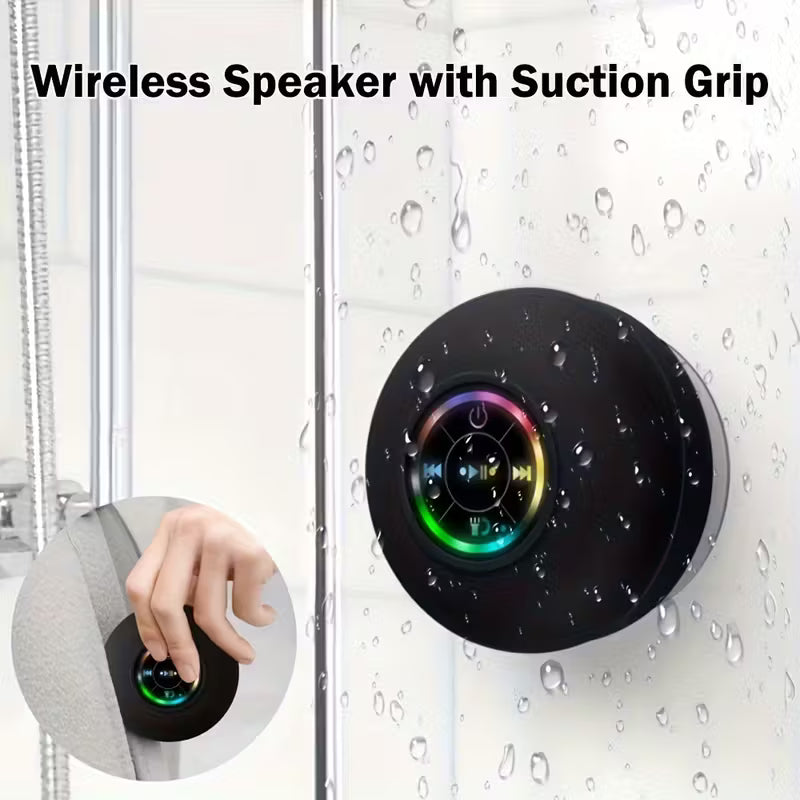 LED Bathroom Speaker | Wireless USB Rechargeable RGB Speaker with Suction Cup Mount | HD Sound Quality & 5.0 Surround Sound | 2-Hour Playtime | Modern Portable Audio