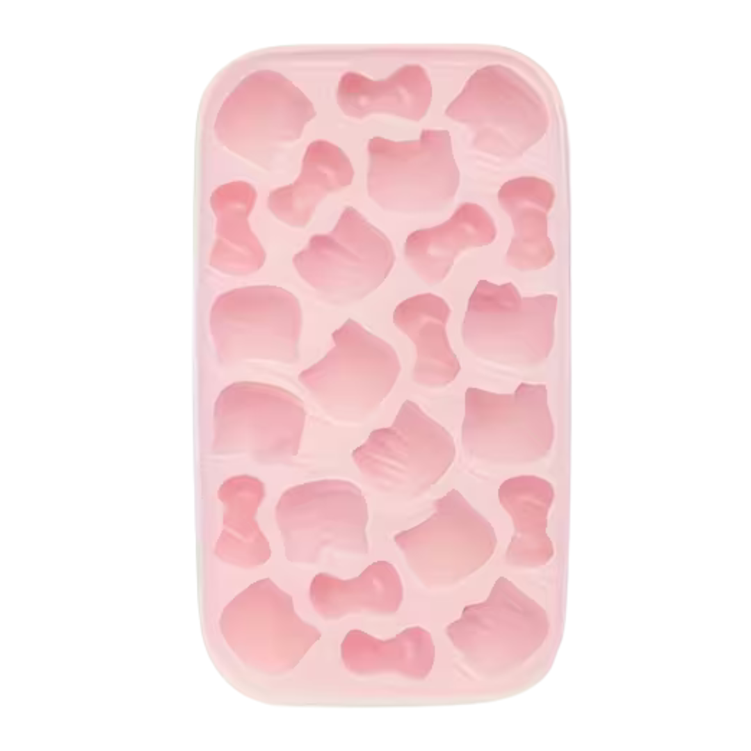 Kitty Silicone Ice Cube Tray with Lid – Cute Cartoon Cat & Bow Shapes, Flexible Pink Mold for Ice, Chocolate & Creative DIY Treats