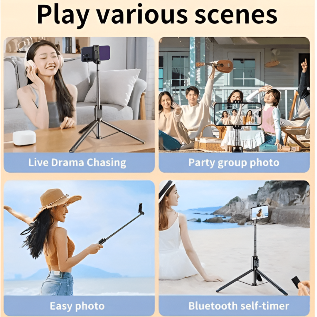 1.7m Tripod Remote Control Selfie Stick – Extendable Bluetooth Selfie Stick with Tripod Stand and Wireless Remote for Smartphones