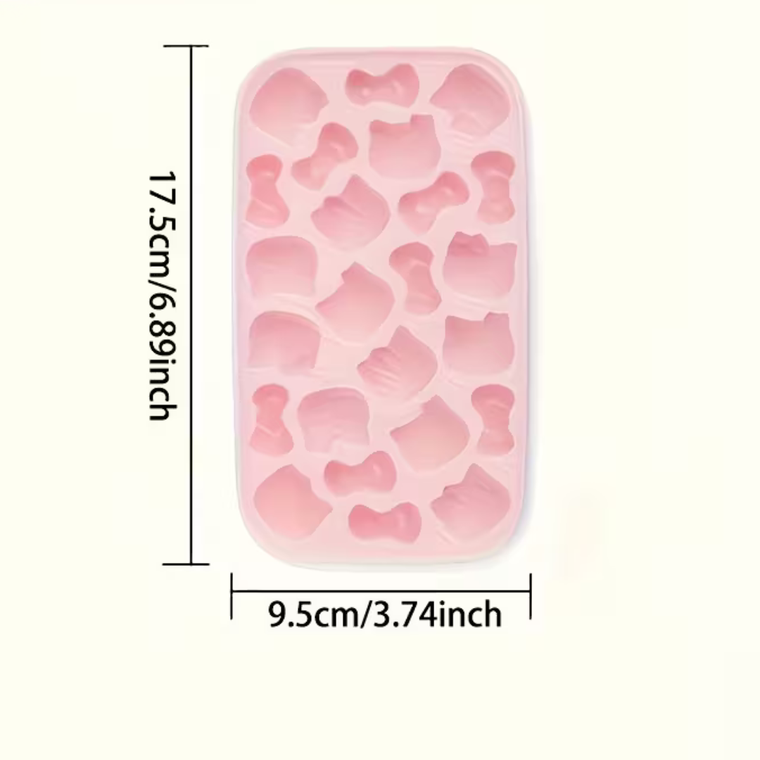 Kitty Silicone Ice Cube Tray with Lid – Cute Cartoon Cat & Bow Shapes, Flexible Pink Mold for Ice, Chocolate & Creative DIY Treats