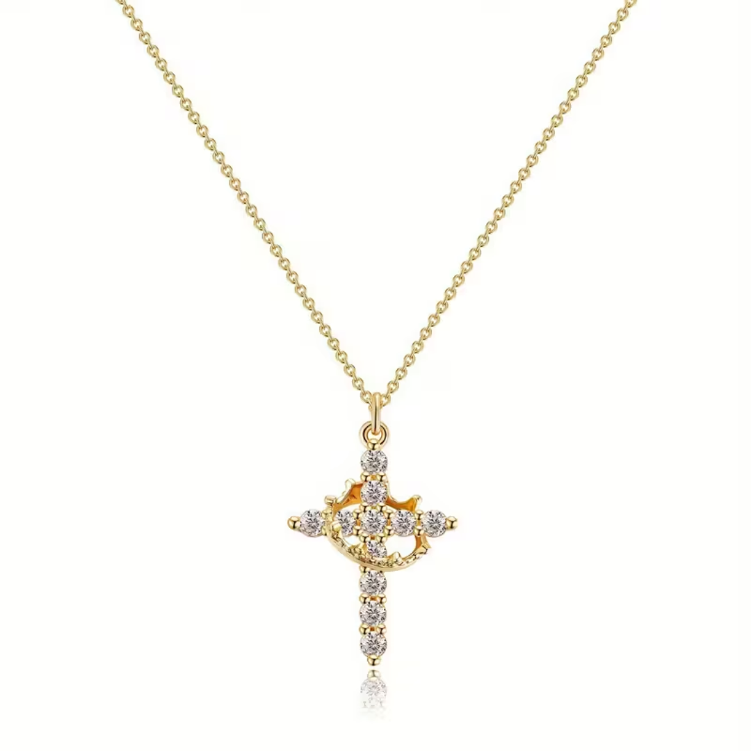 The Crown - Classic Titanium Steel Chain Necklace with Crown Cross Pendant
