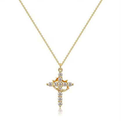 The Crown - Classic Titanium Steel Chain Necklace with Crown Cross Pendant