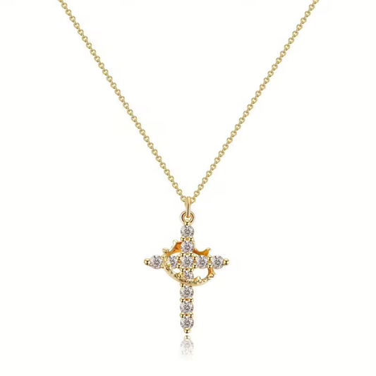 The Crown - Classic Titanium Steel Chain Necklace with Crown Cross Pendant
