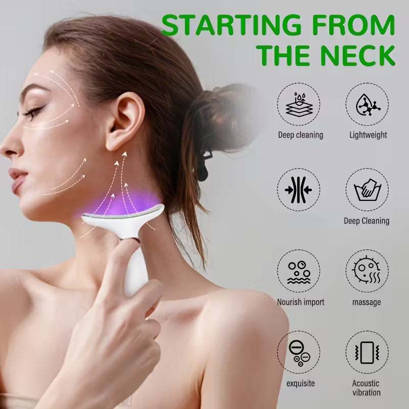 Rechargeable Facial & Neck Skincare Device – 7 Modes Vibrating & Heating Massager | USB Charging | Ergonomic Design with Digital Display | Perfect Gift for Women & Skincare Enthusiasts