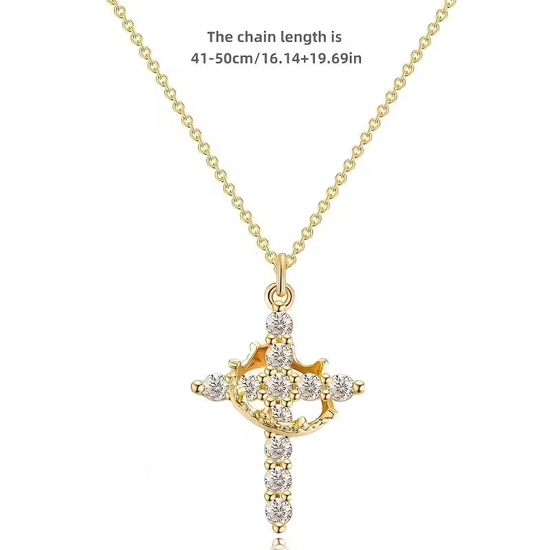 The Crown - Classic Titanium Steel Chain Necklace with Crown Cross Pendant