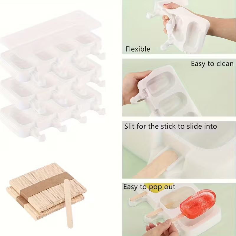 Popsicle Molds & Sticks – Standard Size 4-Cavity Silicone Ice Pop Molds for Cakesicles, Cake Pops, Ice Cream, Candy – Durable & Easy Release