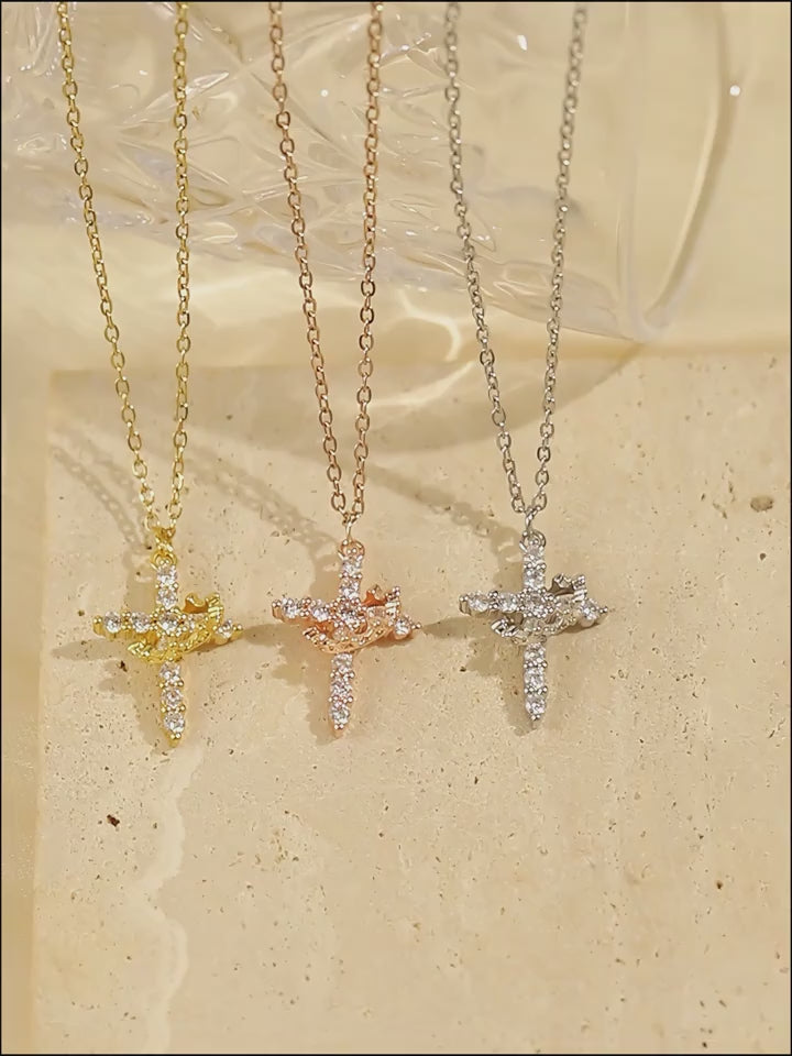 Classic Titanium Steel Chain Necklace with Crown Cross Pendant – Vintage-Style, Anti-Fading, Durable Jewelry for Daily Wear & Gift Giving