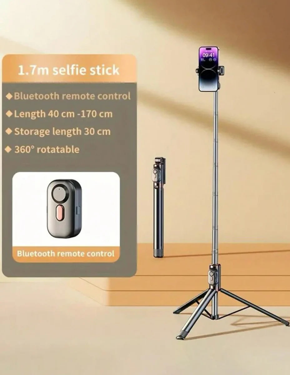 1.7m Tripod Remote Control Selfie Stick – Extendable Bluetooth Selfie Stick with Tripod Stand and Wireless Remote for Smartphones